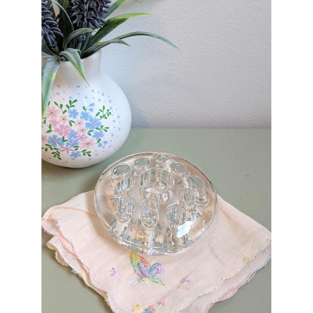 Vintage Glass Flower Frog | Floral Arranging Tool | Clear Glass Flower Holder‎